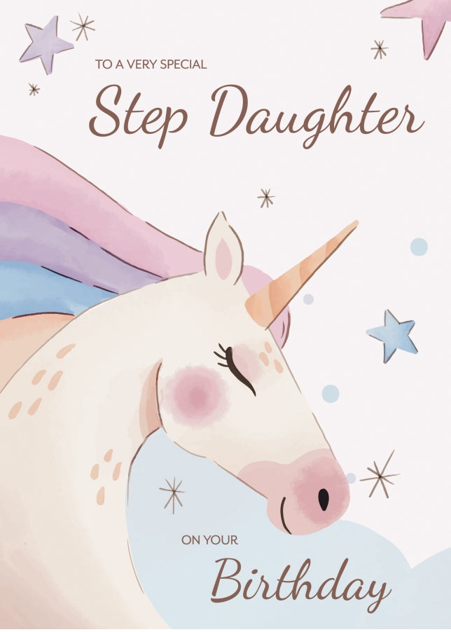 Unicorn Birthday Card for Step Daughter Birthday Cards 4th 5th 6th 7th 8th 9th 10th Bday