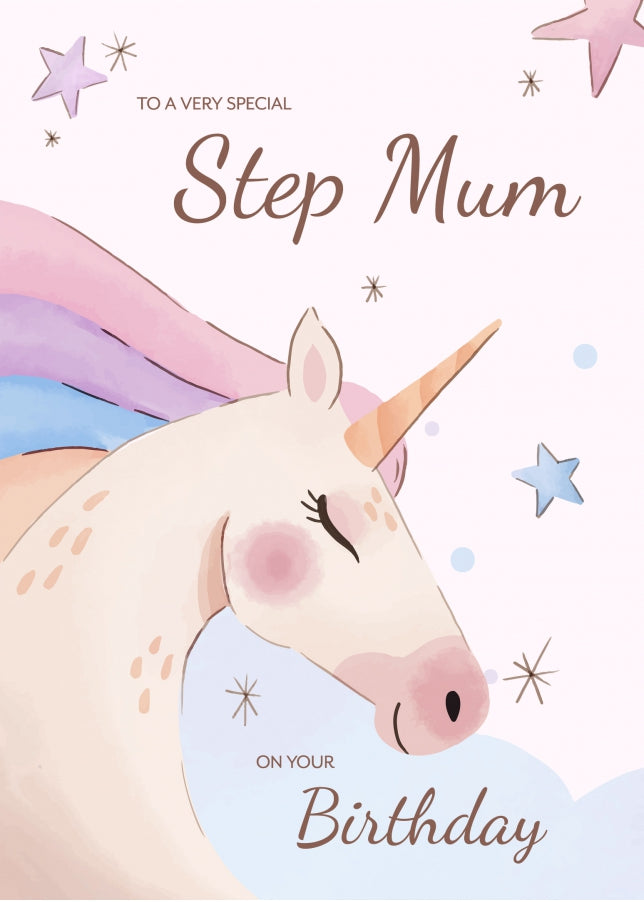 Unicorn Birthday Card for Step Mum Birthday Cards 22nd 23rd 24th 25th 30th 35th 40th Bday