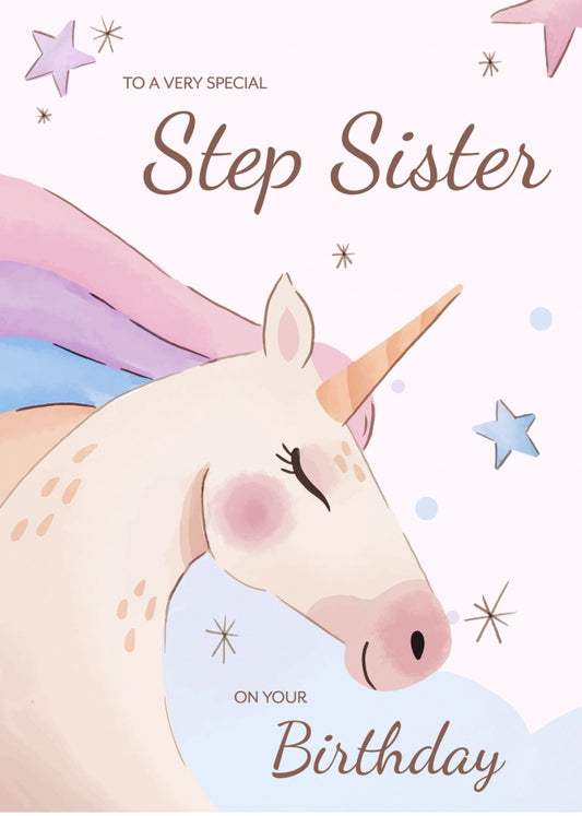 Unicorn Birthday Card for Step Sister Birthday Cards 4th 5th 6th 7th 8th 9th 10th Bday