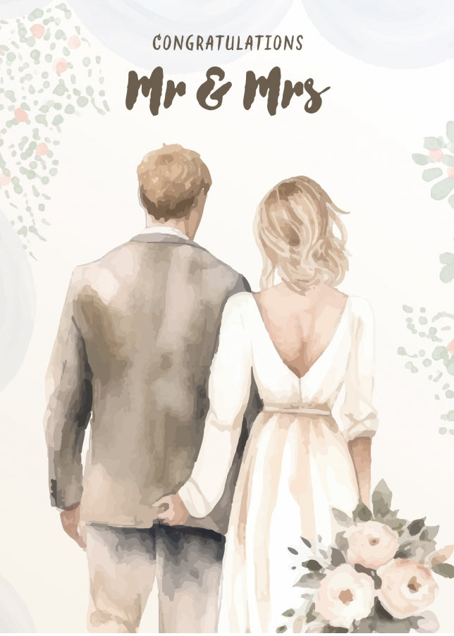 Wedding Cards for Bride and Groom - Luxury Watercolour Wedding Day Card