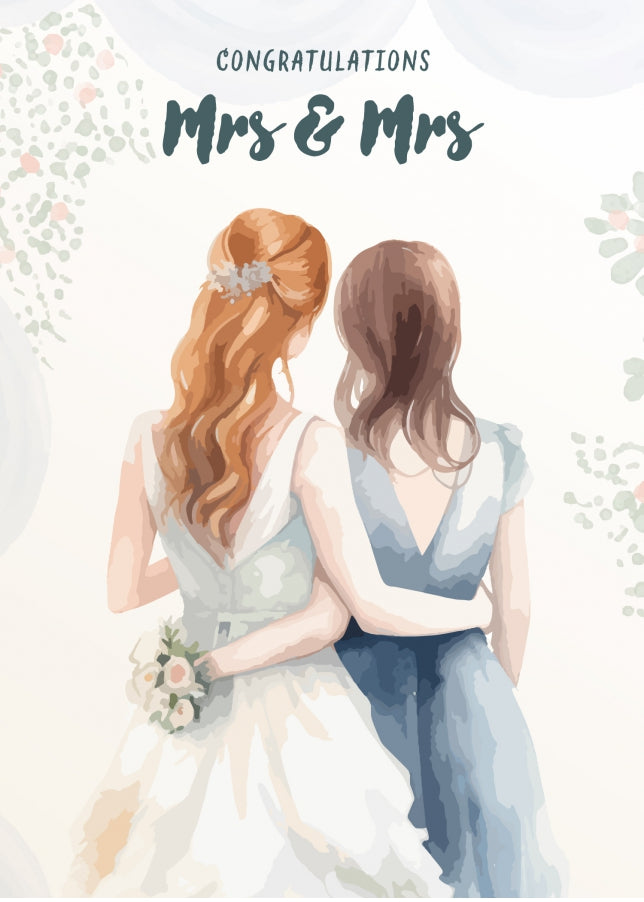 Wedding Cards for Bride and Bride - Luxury Watercolour Wedding Day Card