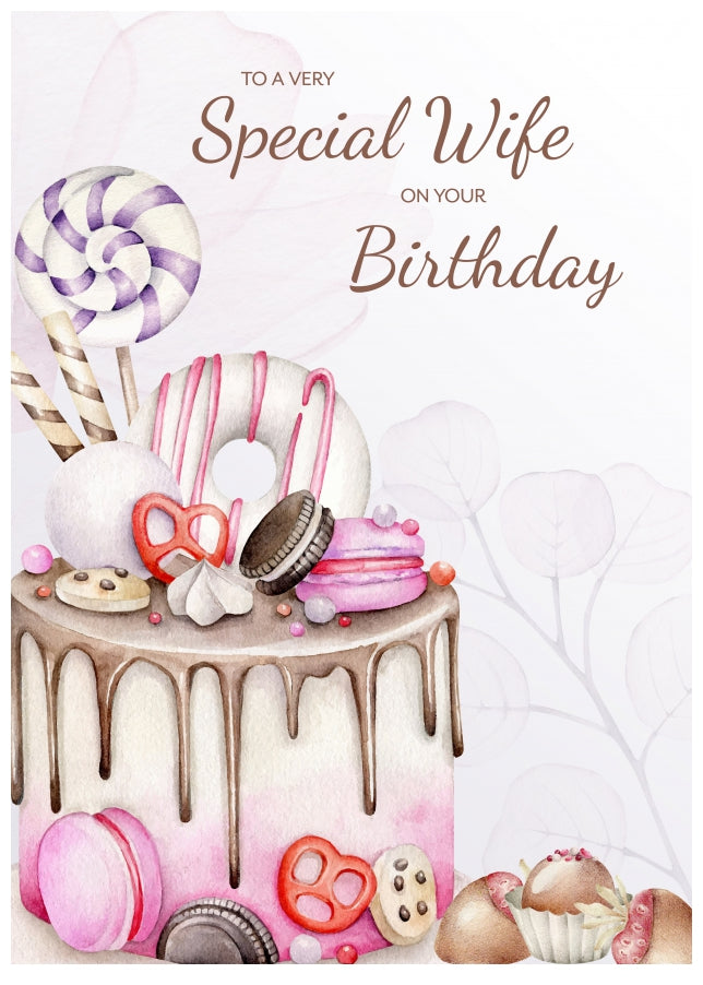 Nice Birthday Card for Wife - Cake Bday Cards for 21st 25th 30th 40th 50th Birthday