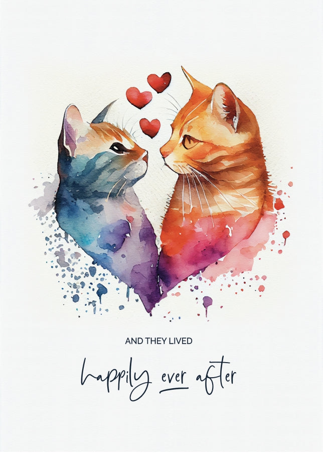 Congratulations Wedding Day Card for Bride & Groom - Happily Ever After Cats