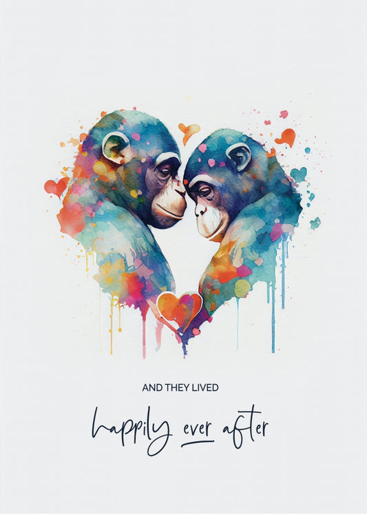 Congratulations Wedding Day Card for Bride & Groom - Happily Ever After Monkeys