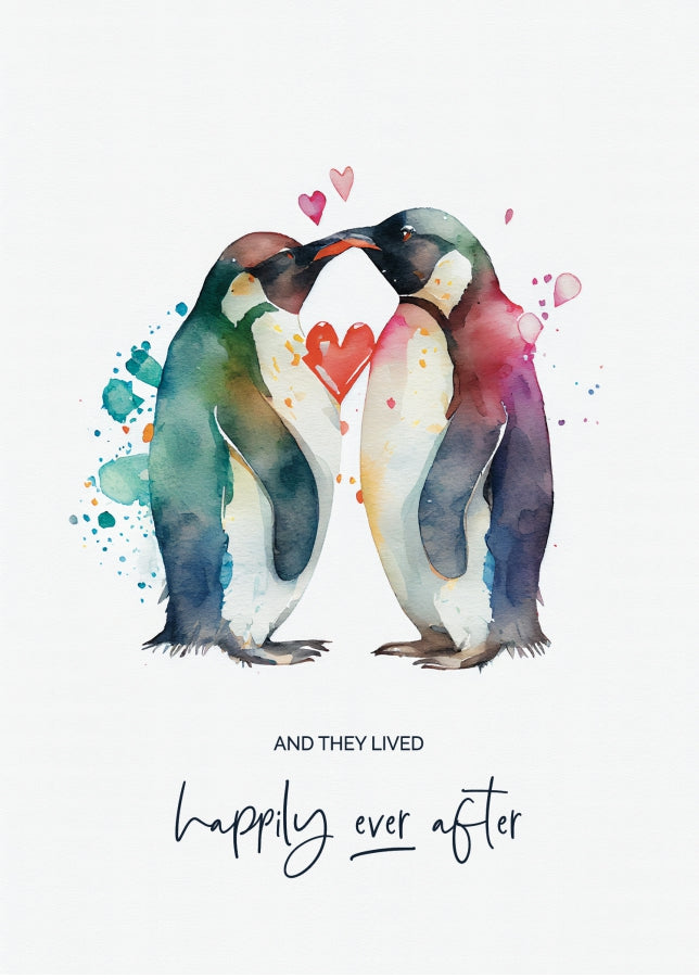 Congratulations Wedding Day Card for Bride & Groom - Happily Ever After Penguins