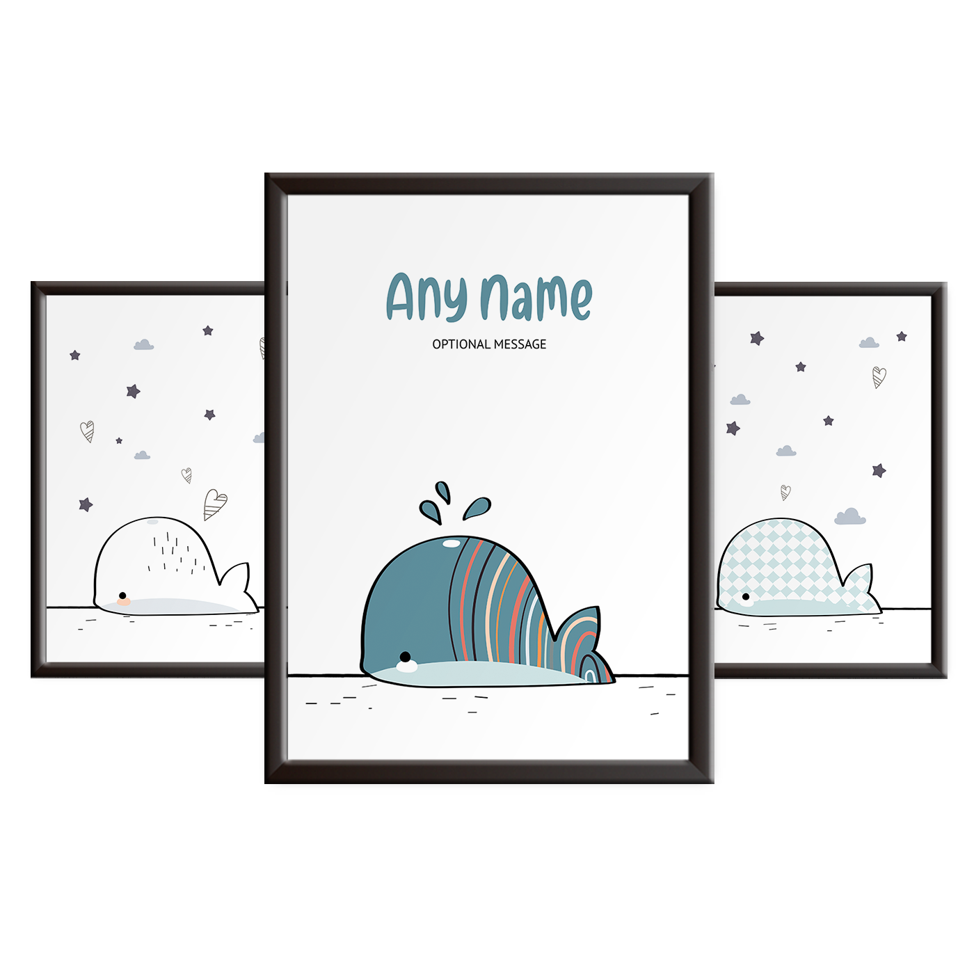 Personalised Cute Whale Nursery Print Set