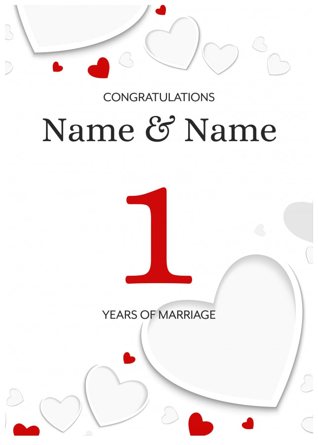 White Hearts 1 Years of Marriage Card for Couples