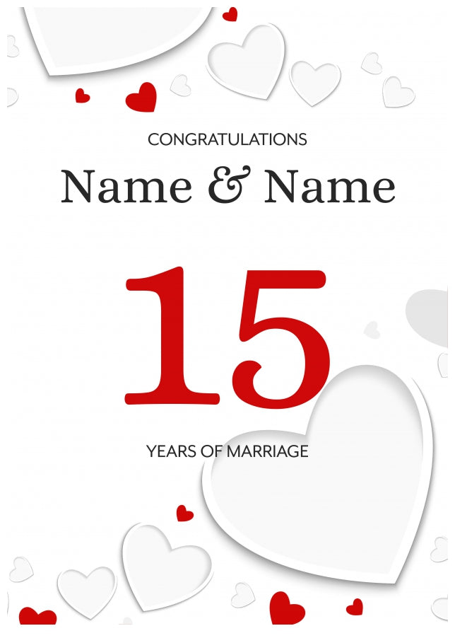 White Hearts 15 Years of Marriage Card for Couples