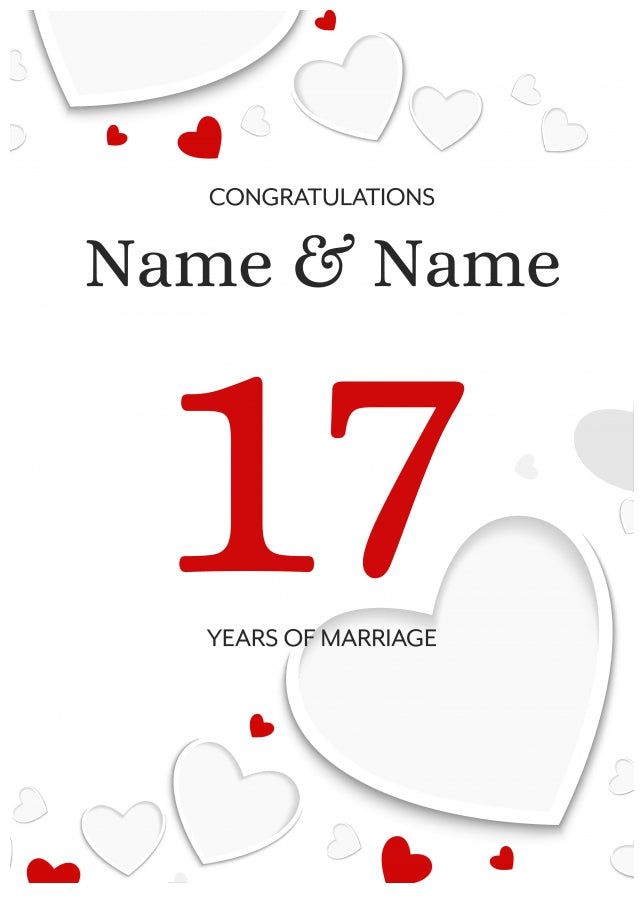 White Hearts 17 Years of Marriage Card for Couples