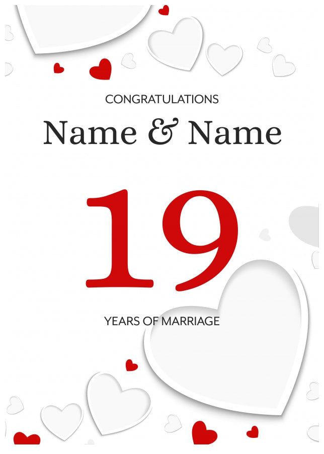 White Hearts 19 Years of Marriage Card for Couples