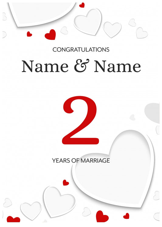 White Hearts 2 Years of Marriage Card for Couples