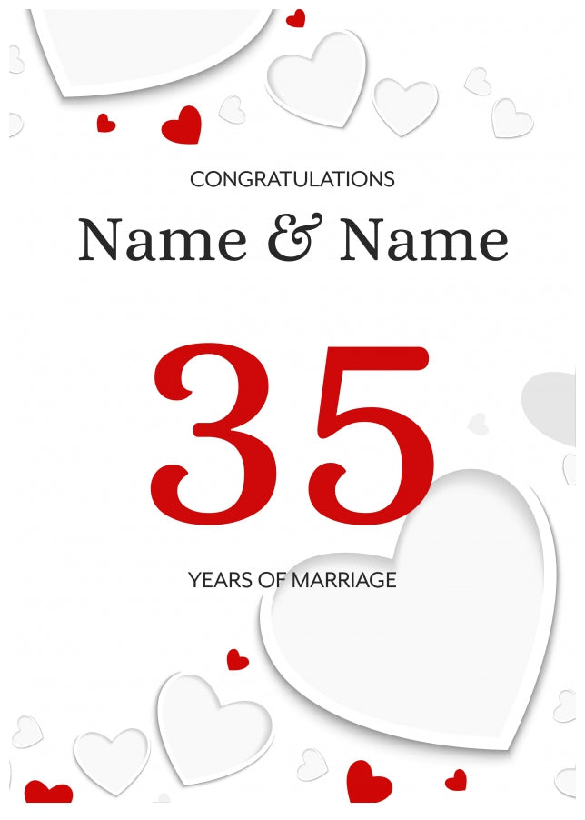 White Hearts 35 Years of Marriage Card for Couples