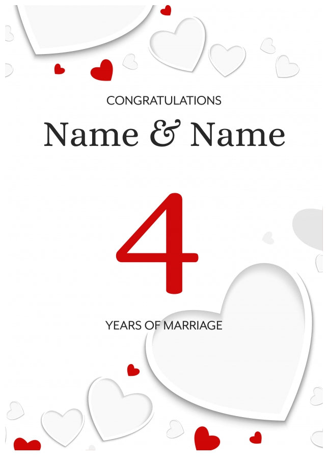 White Hearts 4 Years of Marriage Card for Couples