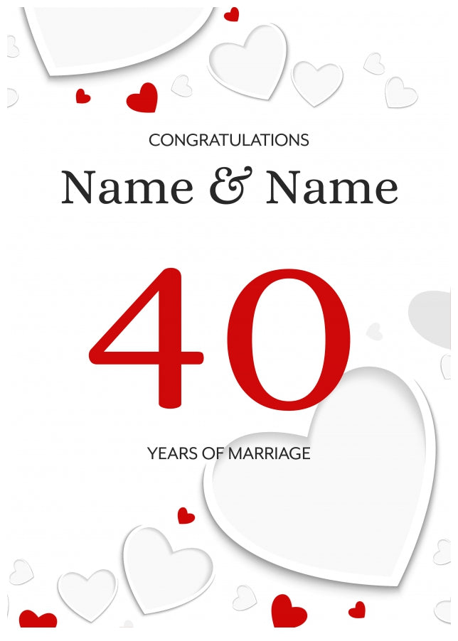 White Hearts 40 Years of Marriage Card for Couples