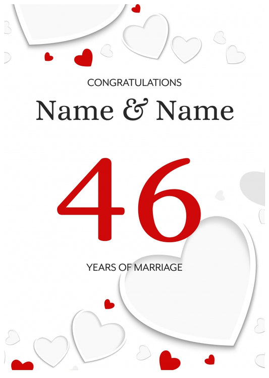 White Hearts 46 Years of Marriage Card for Couples