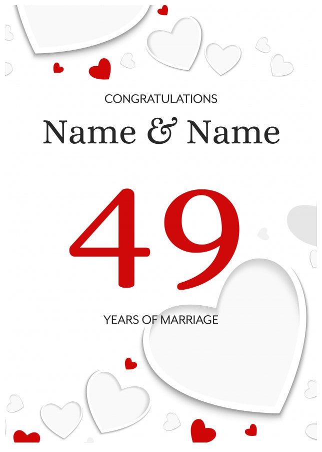 White Hearts 49 Years of Marriage Card for Couples