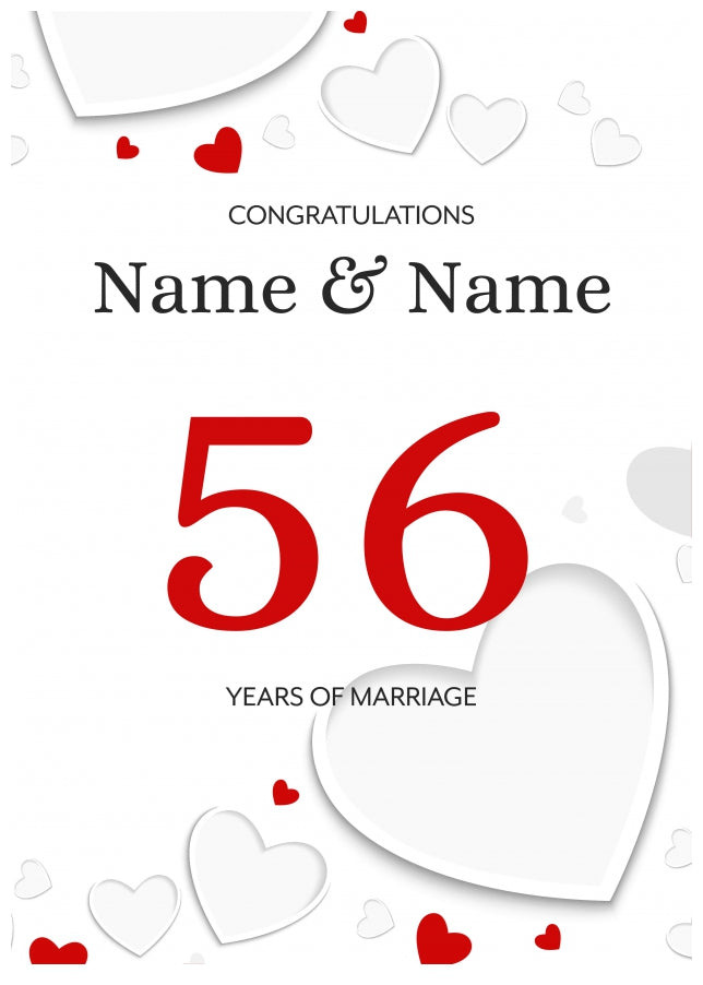 White Hearts 56 Years of Marriage Card for Couples