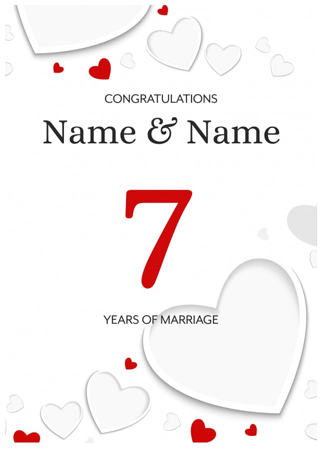 White Hearts 7 Years of Marriage Card for Couples