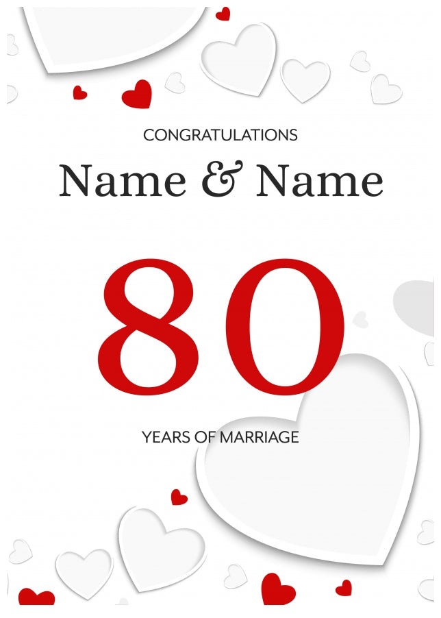 White Hearts 80 Years of Marriage Card for Couples