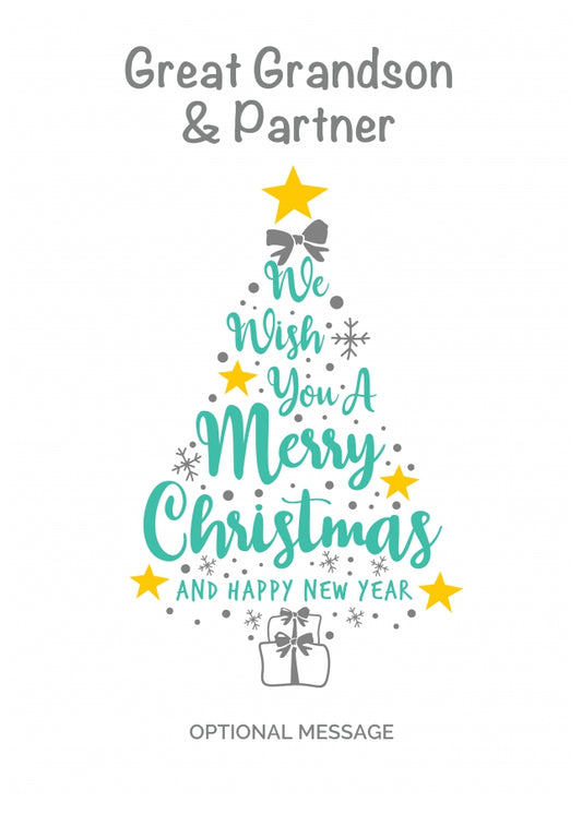 Great Grandson & Partner Christmas Card - Wish You a Merry Christmas