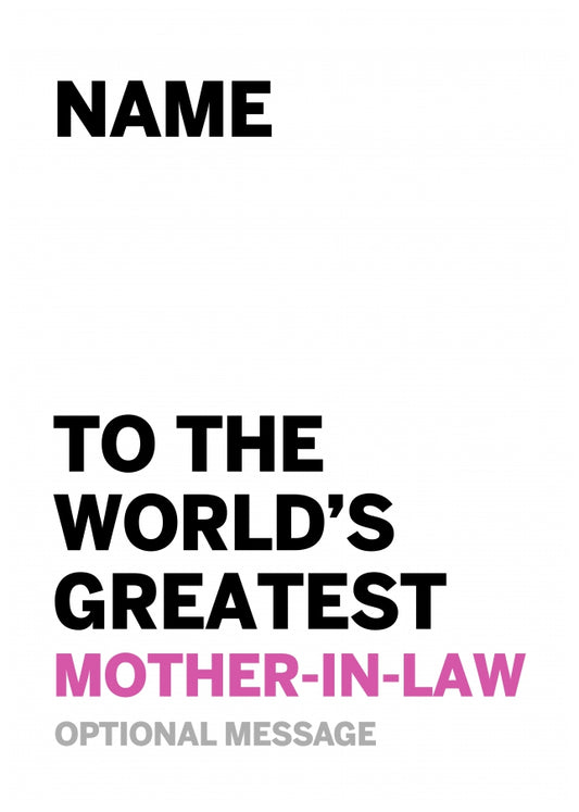 Personalised Mother-in-law Birthday Card - Worlds Greatest