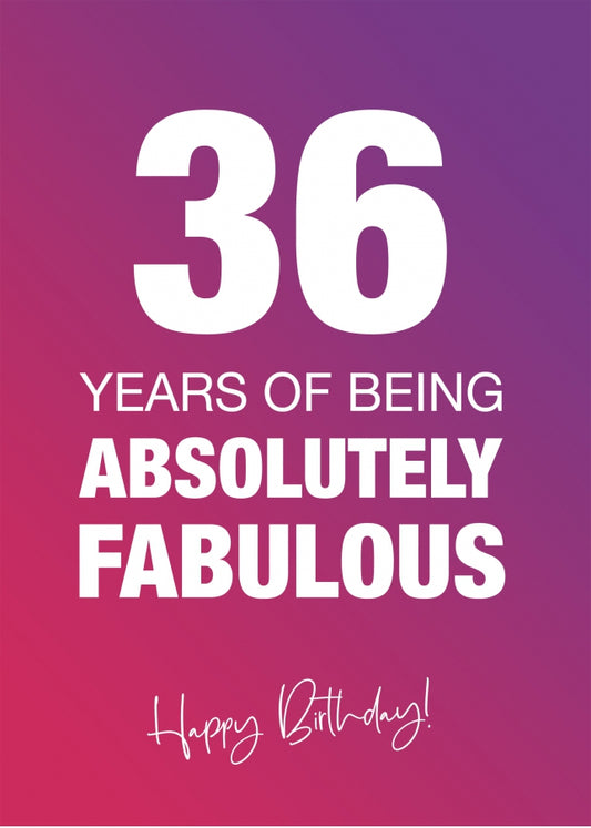 Funny 36th Birthday Cards for Women - 36 Years Absolutely Fabulous