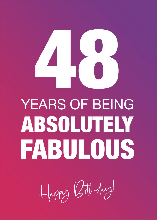 Funny 48th Birthday Cards for Women - 48 Years Absolutely Fabulous