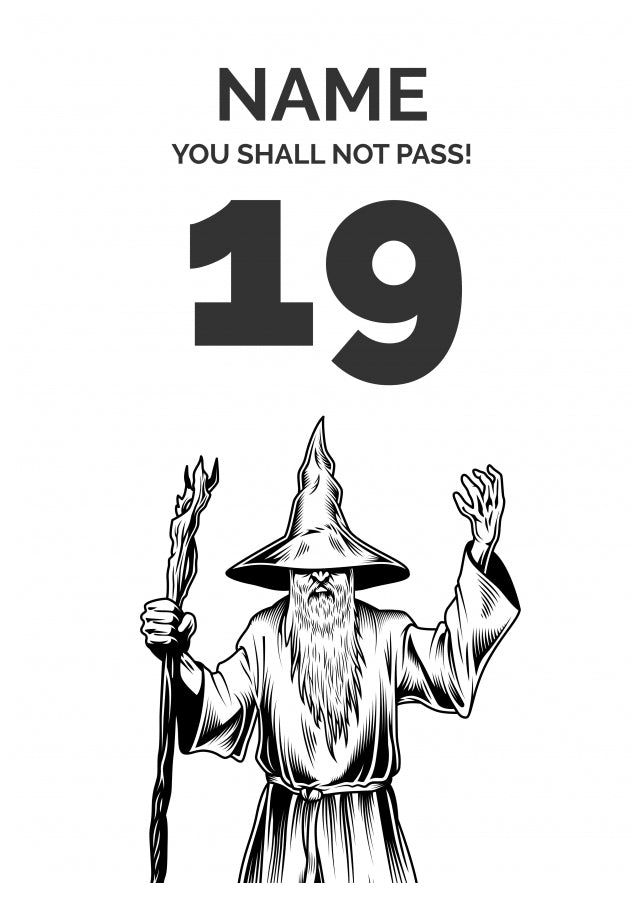 Funny 19th Birthday Card - LOTR You Shall Not Pass 19