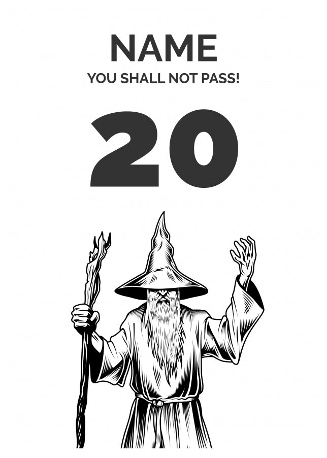 Funny 20th Birthday Card - LOTR You Shall Not Pass 20