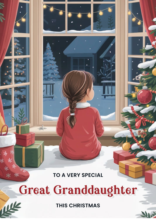 Special Great Granddaughter Christmas Card - Cute Young Girl Xmas Cards