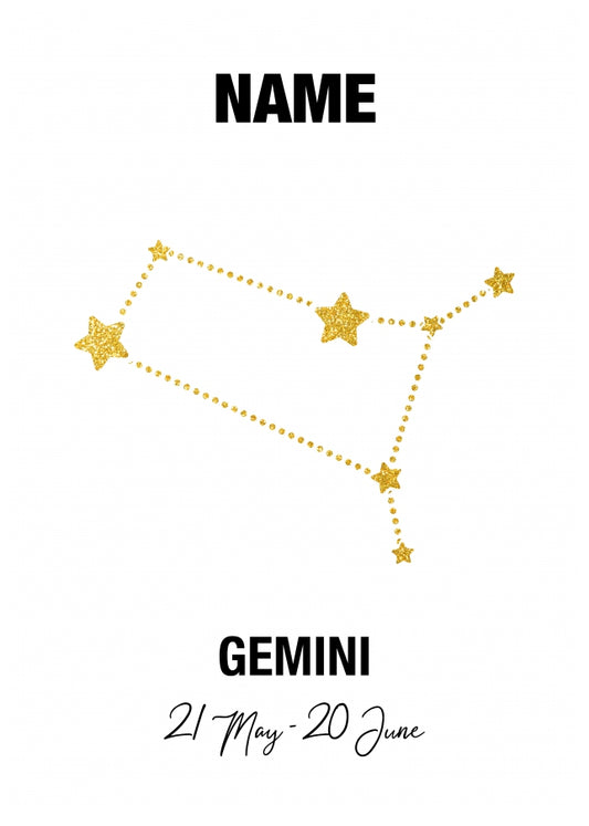 Gemini Birthday Card for Her or Him - May & June Zodiac Bday Cards