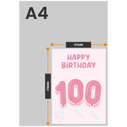 The size of this female 100th birthday card is 7 x 5" when folded