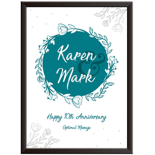 Personalised Named Circle 10th Wedding Anniversary Print (Tin)