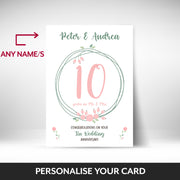 What can be personalised on this 10th anniversary card