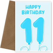 11th Birthday Card for Boys - Blue Balloons for 11 Year Old Boy