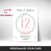 What can be personalised on this 12th anniversary card
