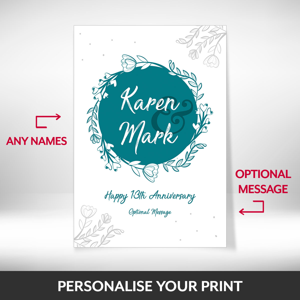 What can be personalised on this 13th anniversary gifts for her