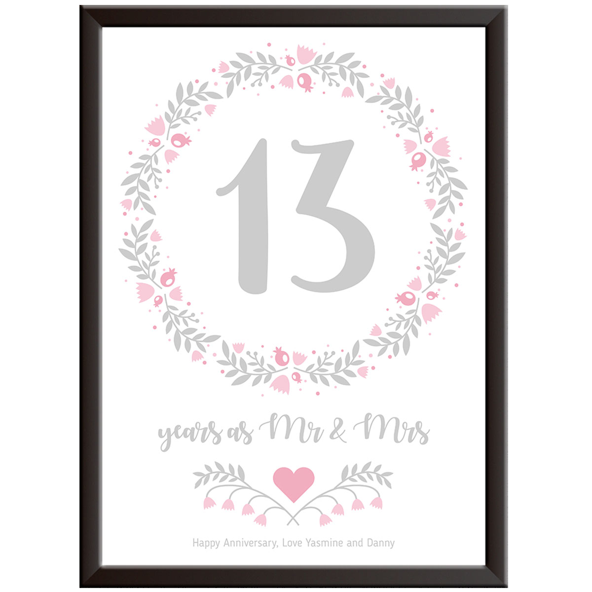 Personalised Floral Circle 13th Wedding Anniversary Print