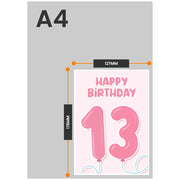 The size of this 13th birthday card granddaughter is 7 x 5" when folded