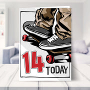 14th birthday card shown in a living room