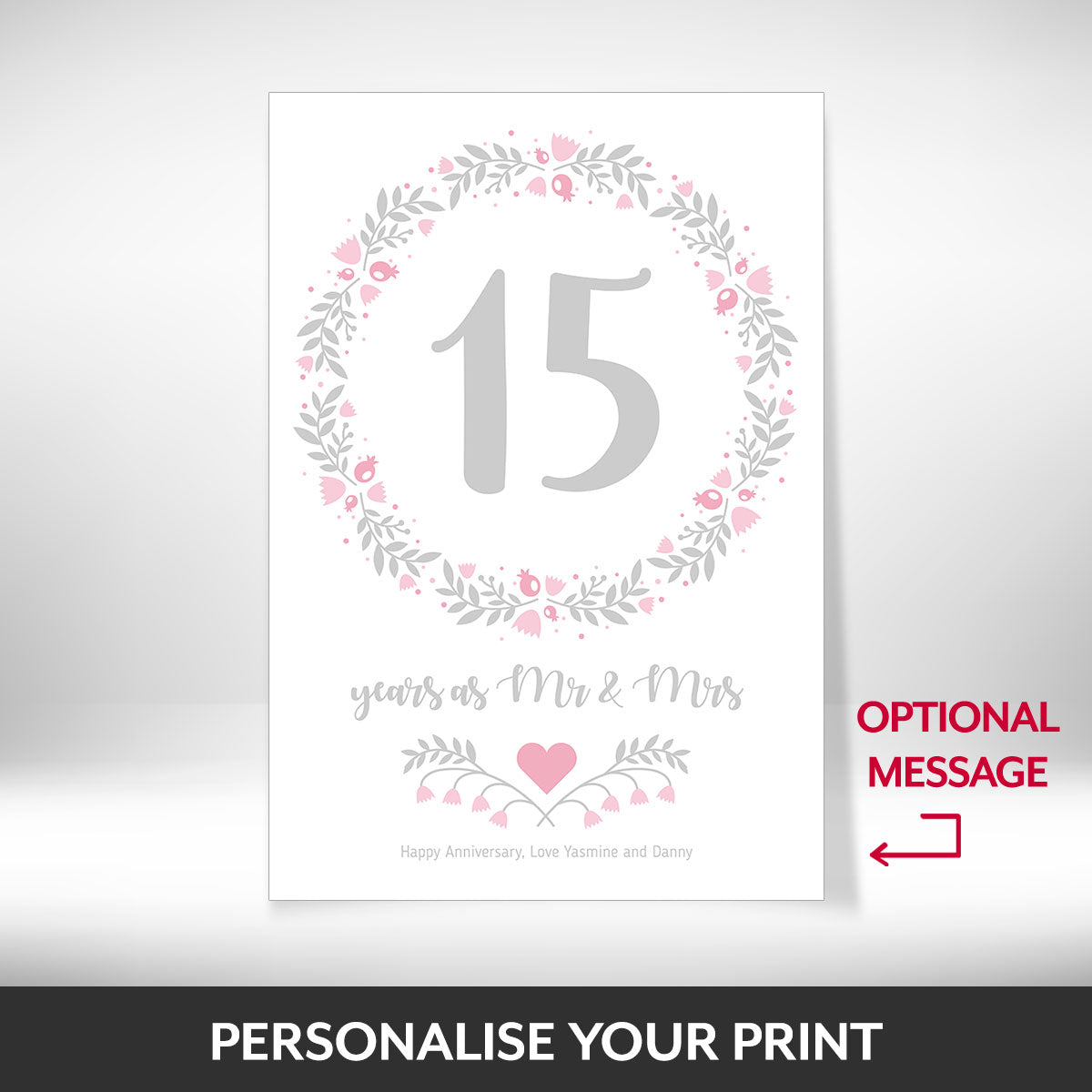 What can be personalised on this 15th anniversary gifts for her