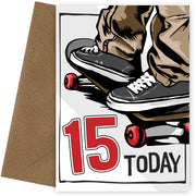 Skateboarding 15th Birthday Card Boy - 15 Today - Skateboard Son Grandson Nephew