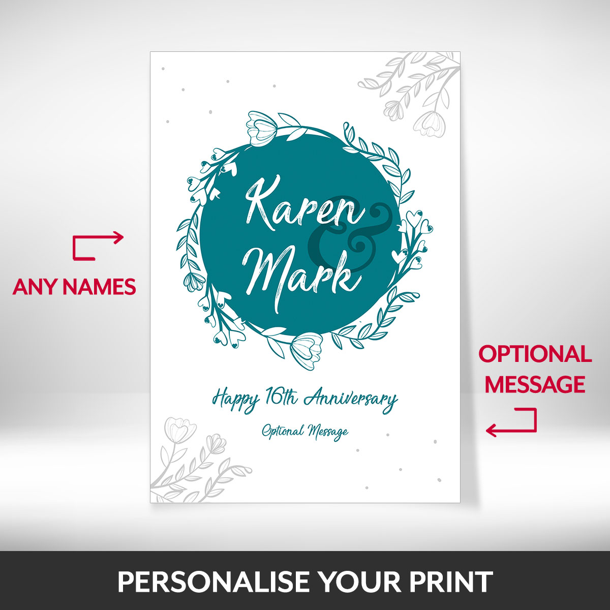 What can be personalised on this 16th anniversary gifts for her