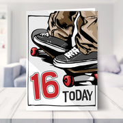 16th birthday card shown in a living room