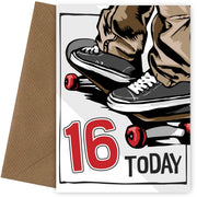 Skateboarding 16th Birthday Card Boy - 16 Today - Skateboard Son Grandson Nephew