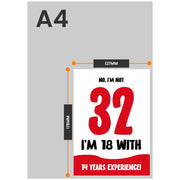 The size of this funny 32nd birthday cards for women is 7 x 5" when folded