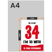 The size of this funny 34th birthday cards for women is 7 x 5" when folded