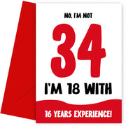 Funny 34th Birthday Cards for Men and Women - Not 34