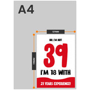 The size of this funny 39th birthday cards for women is 7 x 5" when folded