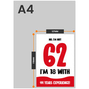 The size of this funny 62nd birthday cards for women is 7 x 5" when folded